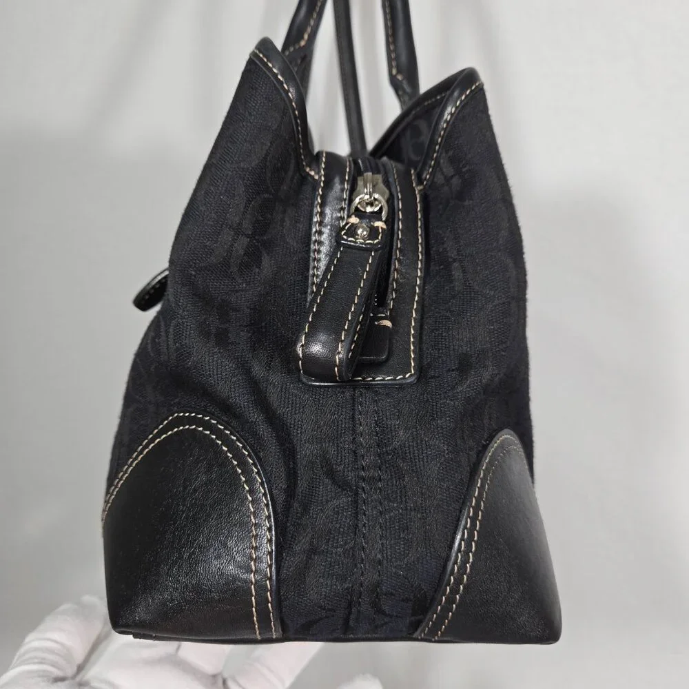 Vintage FOSSIL Y2K Whimsigoth BLACK Signature Canvas Leather Trim Shoulder Bag. - Picture 8 of 17
